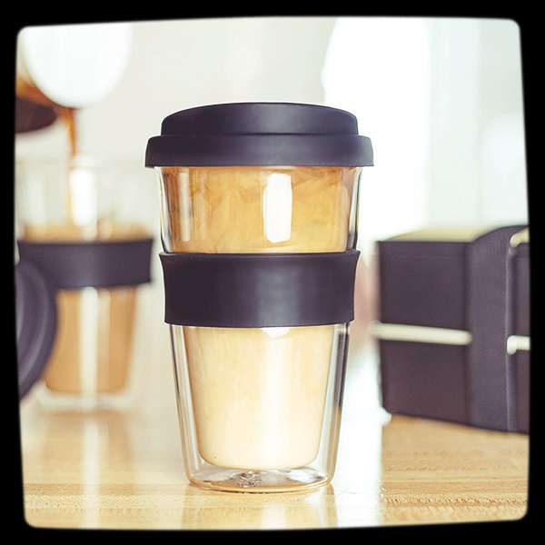 BIRCHLAND Travel Glass Coffee Mug with Double Wall