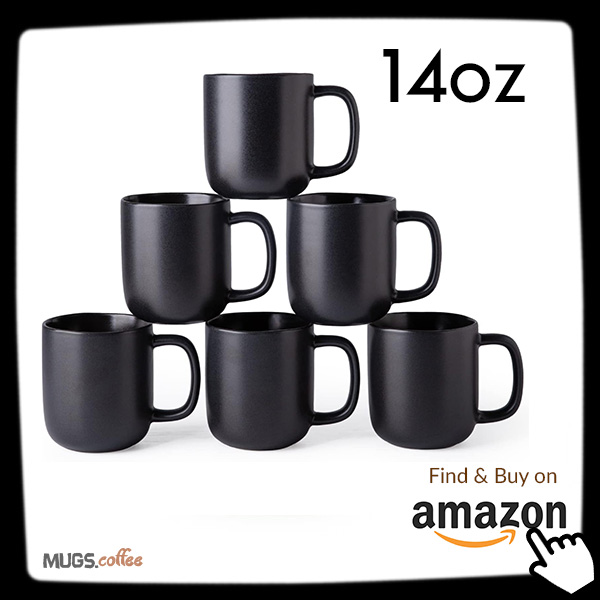 14oz Rounded Matte Black Coffee Mugs