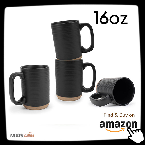 16oz Rustic Matte Black Coffee Mugs with Clay Bottom