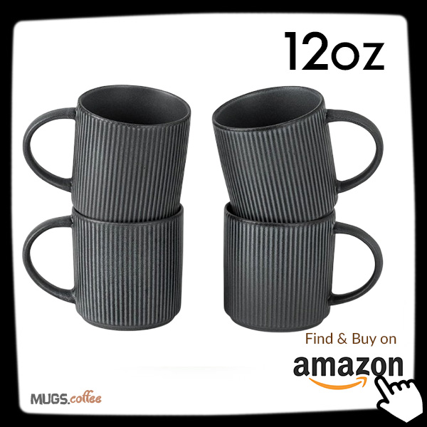 12oz Ribbed Matte Black Coffee Mugs