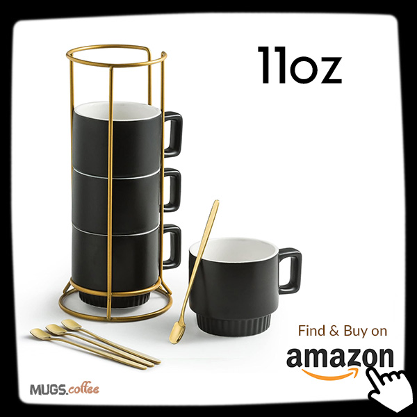 11oz Stackable Matte Black Coffee Mugs with Stand